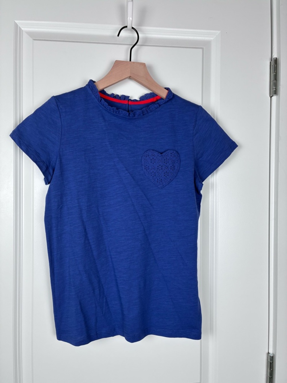 Mini Boden Blue Girls Short Sleeve T-Shirt Lace Heart Pocket 13 - 14Y Girls